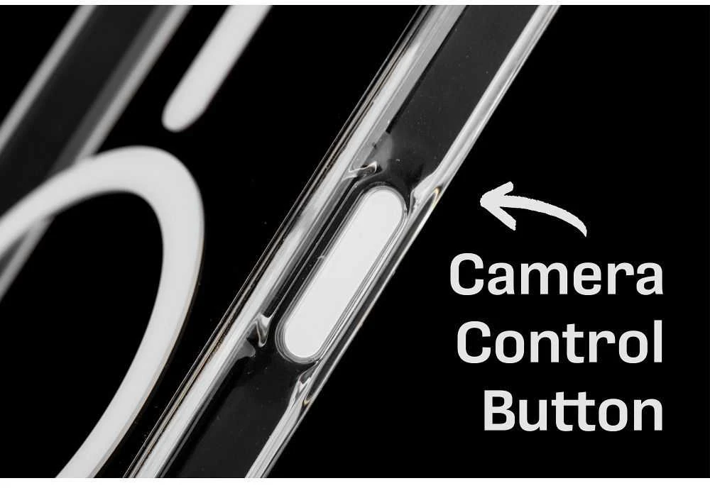 Oem Originalus „iPhone 16 PRO“ skaidrus „Mag Cover Elite“ dėklas (STR / NEGELTONAS / KAMEROS VALDYMO MYGTUKAS), suderinamas su skaidriu „MagSafe“