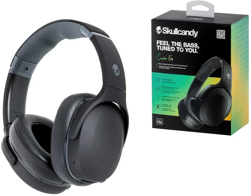 Skullcandy Crusher Evo „Sensory Bass“ ausinės su asmeniniu garsu, Juodos spalvos