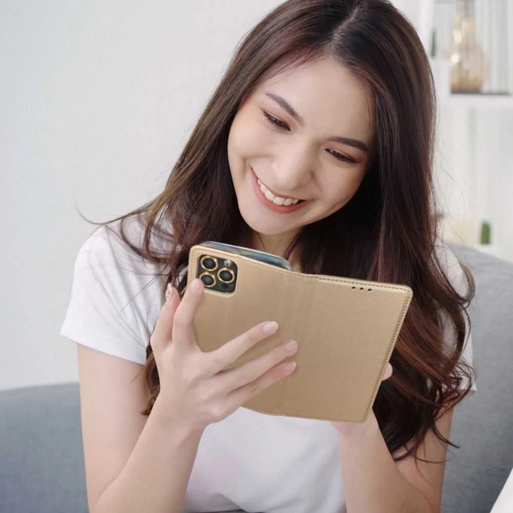 OEM atverčiamas dėklas Huawei P30 LITE Smart Case Book auksinis