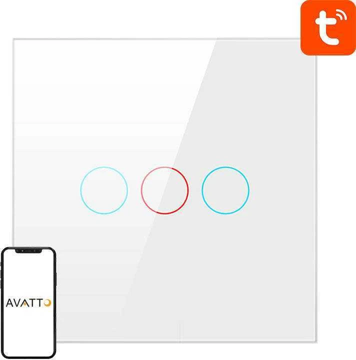 Išmanusis šviesos jungiklis ZigBee Avatto ZTS02-EU-W3 3 krypčių TUYA (balta)