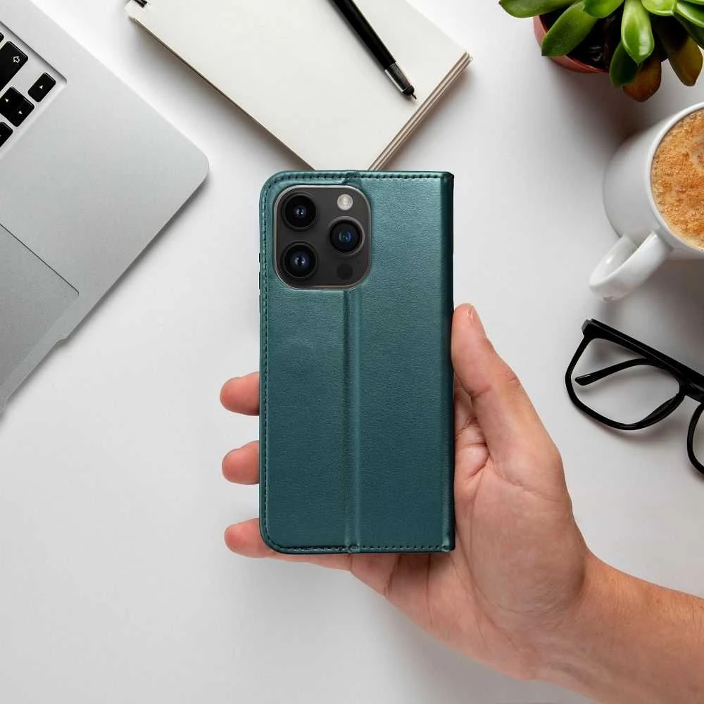 OEM atverčiamas dėklas iPhone 16 Smart Magneto tamsi žalia