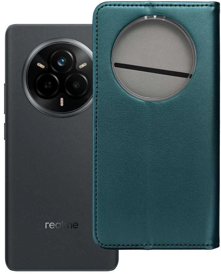 Dėklas Flip case for Realme 14 PRO Smart Magneto dark žalias