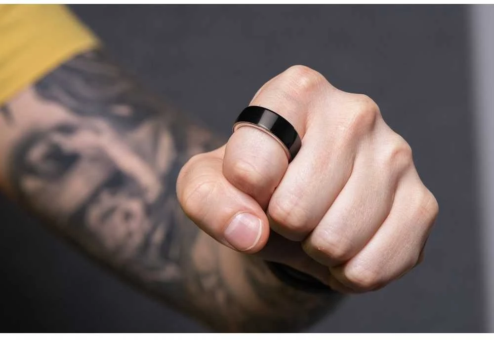 OEM Smart Ring R8 - išmanusis keraminis žiedas su įkrovimo dėžute, 18 mm, juodas