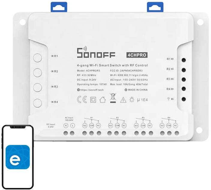 Sonoff PRO R3 4-kanalų išmani relė valdoma WiFi + RF - 230VAC 2200W