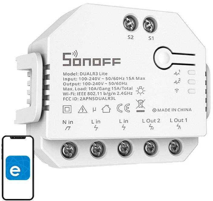 SONOFF DUALR3 Lite 2 kanalų Wifi relė su variklio valdymu