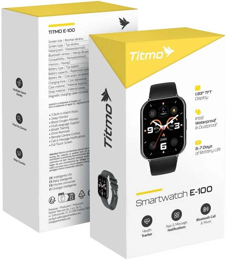 Išmanusis laikrodis TITMO E-100 (TFT, bluetooth call) juodas