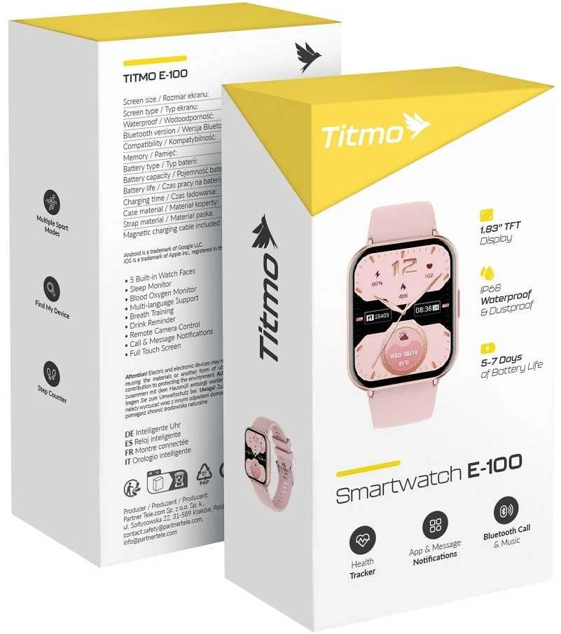 Išmanusis laikrodis TITMO E-100 (TFT, bluetooth call) pink