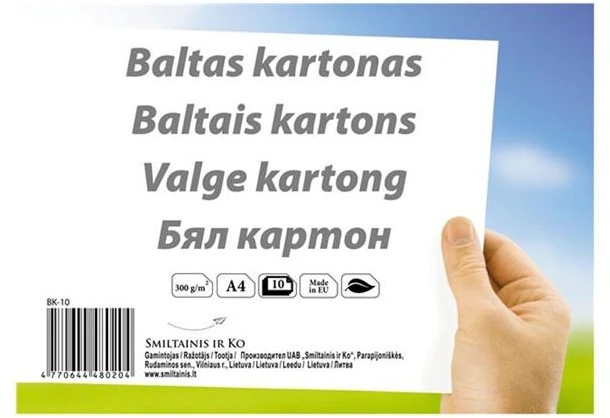 Kartonas SMLT, A4, 300g, 10 lapų , baltas