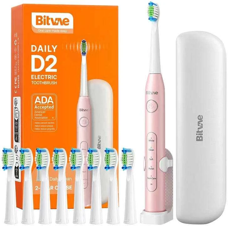 Bitvae Daily D2 rinkinys: šepetėlis, 8 antgaliai ir kelioninis dėklas