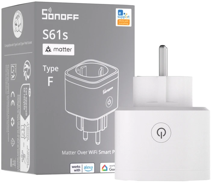 Sonoff S61 išmanusis Wi-Fi elektros kištukas su el. sąnaudų matavimu, Matter