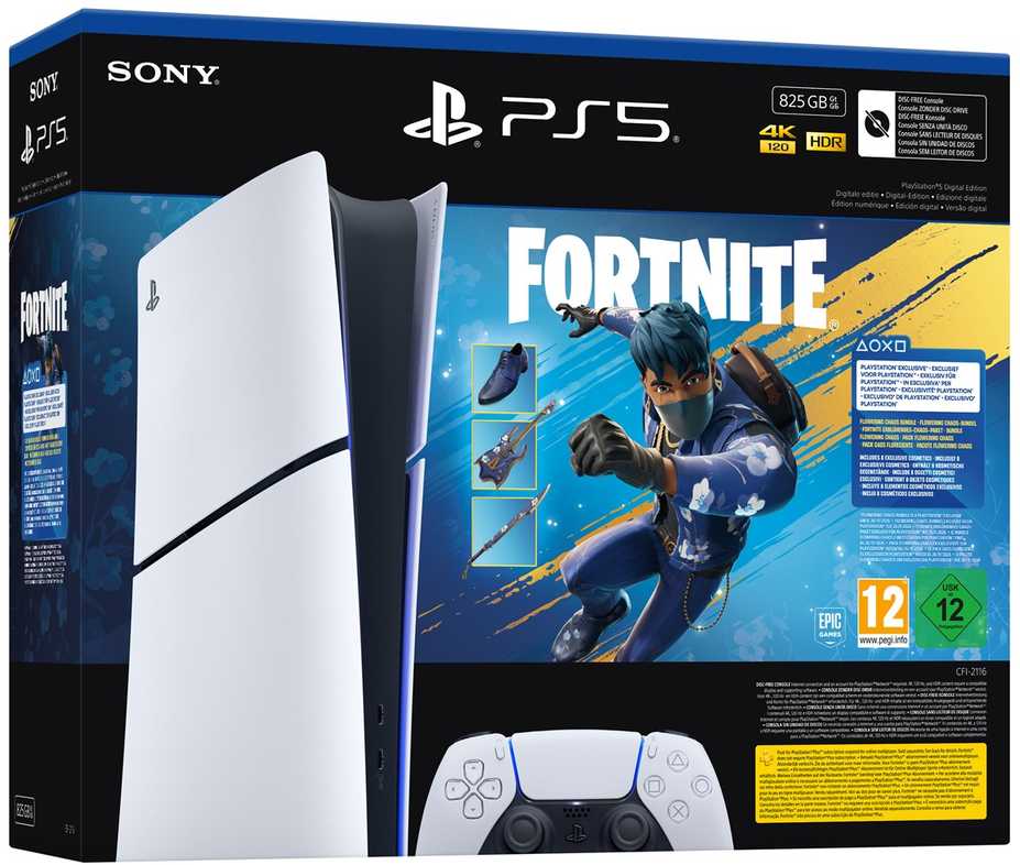 „Sony PlayStation 5 Digital Edition“ 825 GB + „Fortnite Flowering Chaos“ – Baltas