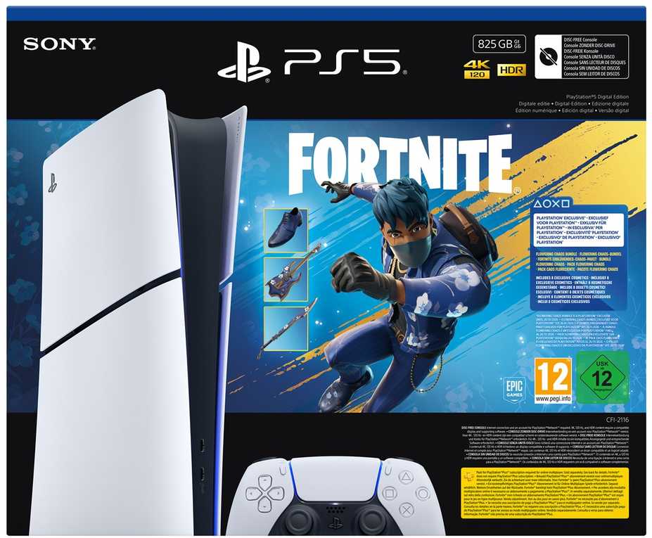 „Sony PlayStation 5 Digital Edition“ 825 GB + „Fortnite Flowering Chaos“ – Baltas