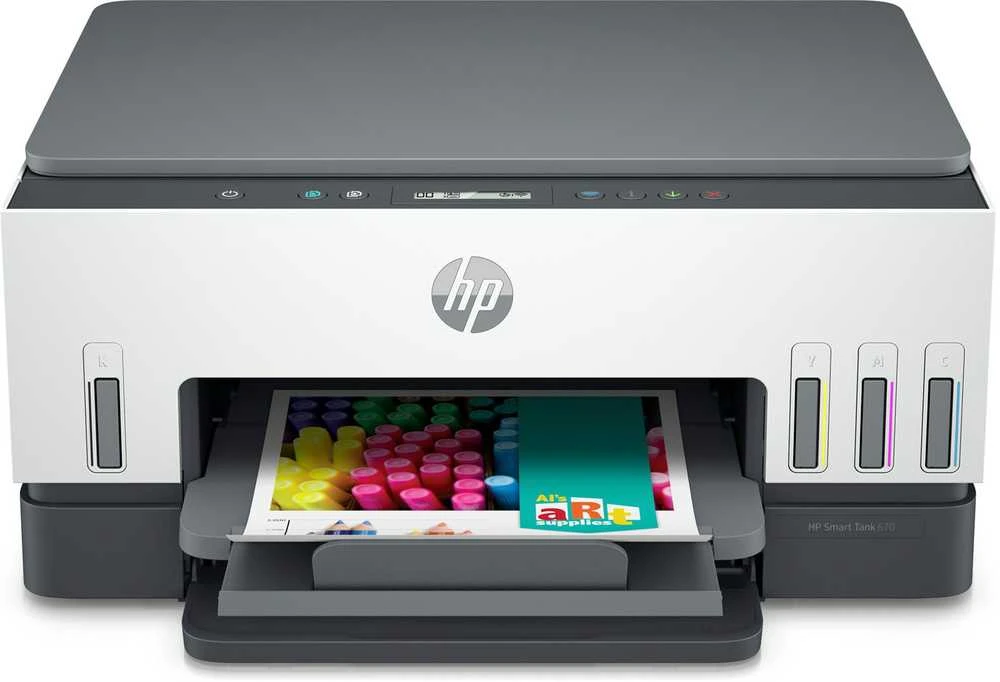 Daugiafunkcis rašalinis spausdintuvas HP Smart Tank 670, spausdinimas / kopijavimas / skenavimas, spalvotas, A4, papildoma rašalo talpykla, automatinis dvipusis, Wi-Fi