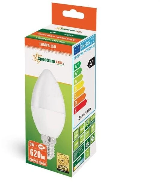 Spectrum LED lemputė E14 B38 8W 3000K 710LM