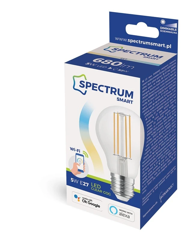 Spectrum IŠMANIOJI LED LEMPA, SMART WIFI, A60, 5W, E27, CCT+DIM, CL