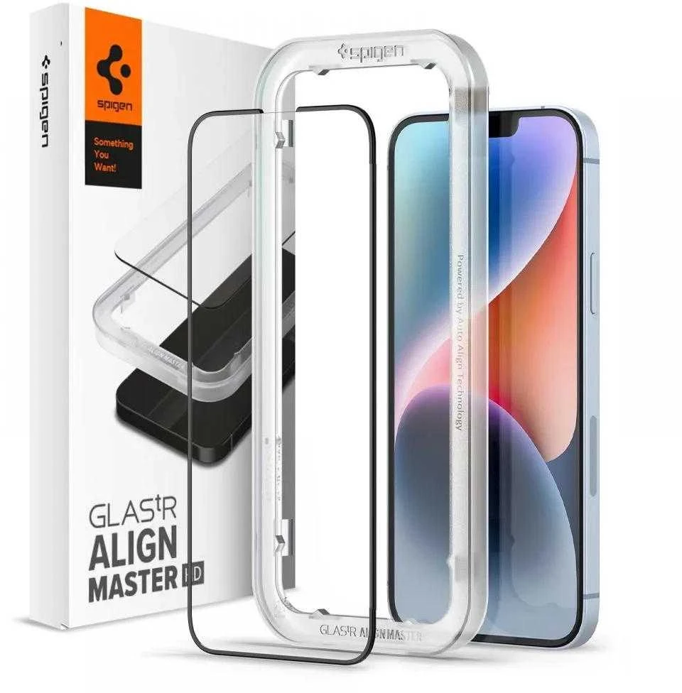 Apsauginis stiklas Spigen ALM GLASS FC Apple iPhone 13 / 13 Pro / 14 su juodos spalvos krašteliu