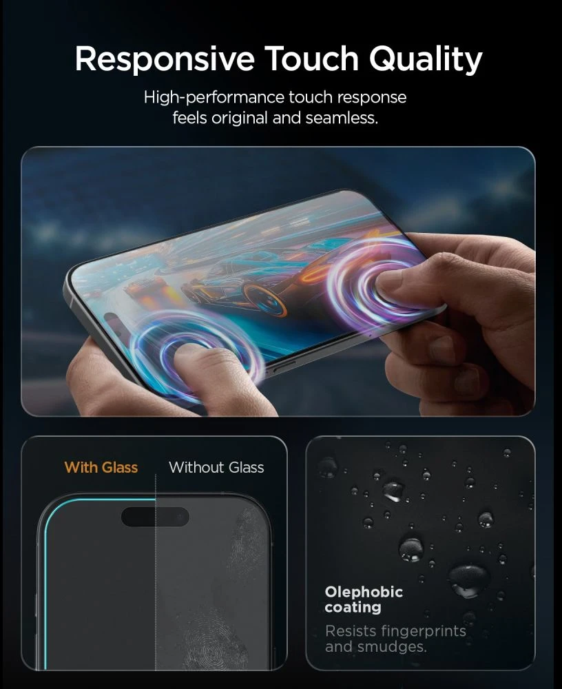 Spigen ALM S Glas.tR Slim nuo atspindžių apsaugantis grūdintas stiklas, 2 vnt., skirtas iPhone 18 Pro Max / 17 Pro Max