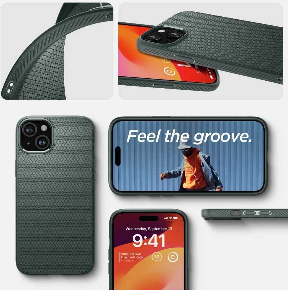 Dėklas Spigen Liquid Air, abyss žalias – Apple iPhone 15