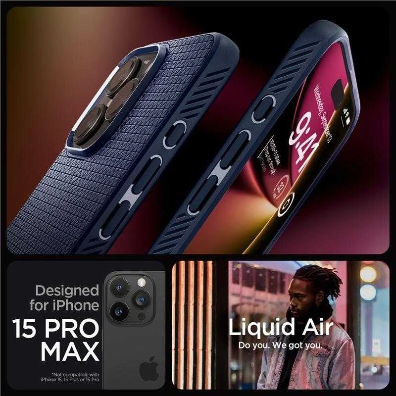Dėklas SPIGEN LIQUID AIR IPHONE 15 PRO MAX NAVY Mėlynas