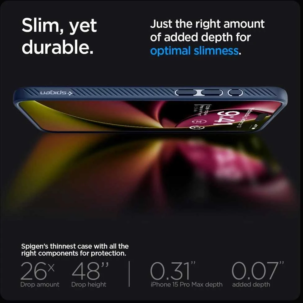 Dėklas SPIGEN LIQUID AIR IPHONE 15 PRO MAX NAVY Mėlynas