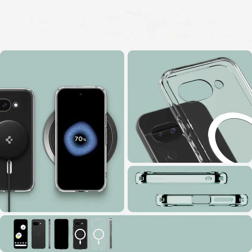 SPIGEN dėklas ULTRA HYBRID MAG suderinamas su MagSafe, skirtas GOOGLE PIXEL 9A skaidrus/baltas