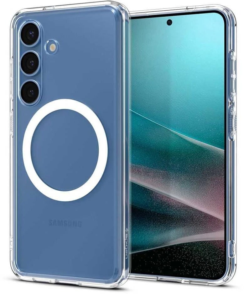 SPIGEN dėklas ULTRA HYBRID MAG suderinamas su MagSafe, skirtas S25 skaidrus / baltas
