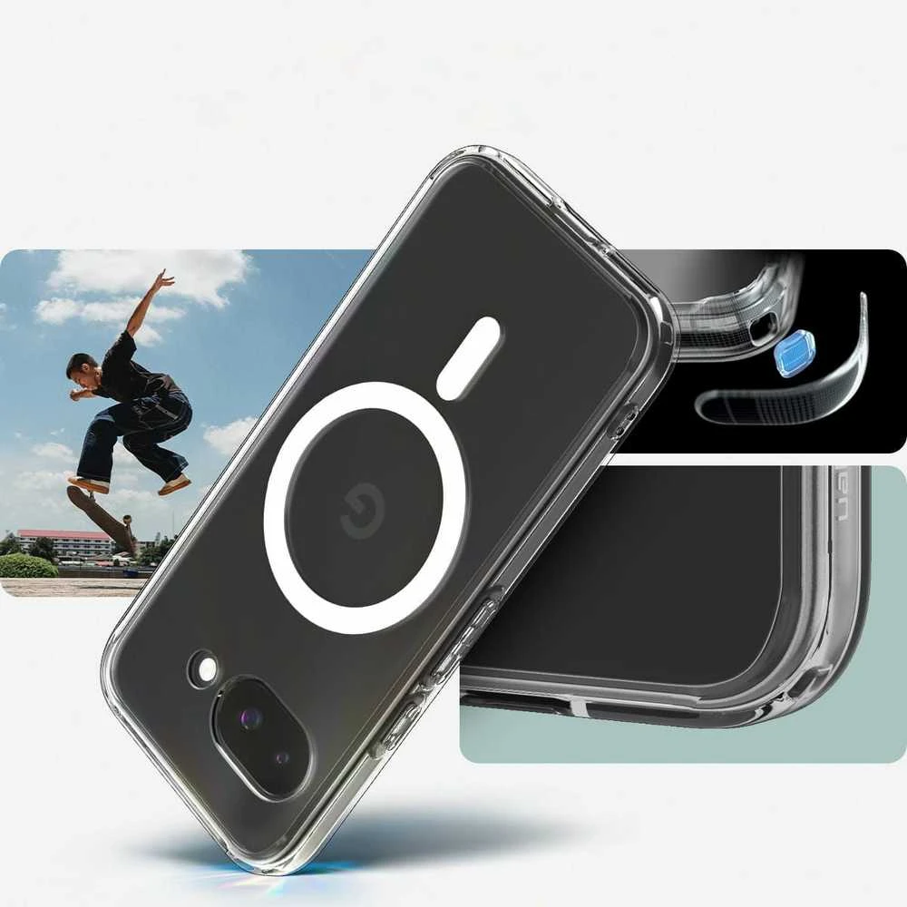 SPIGEN dėklas ULTRA HYBRID MAG suderinamas su MagSafe, skirtas GOOGLE PIXEL 9A skaidrus/baltas