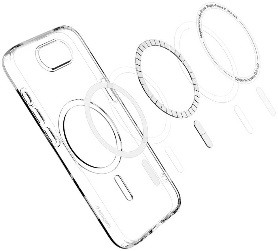 Dėklas Spigen „Crystal Flex MagSafe“, skaidriai baltas – „iPhone 16e“