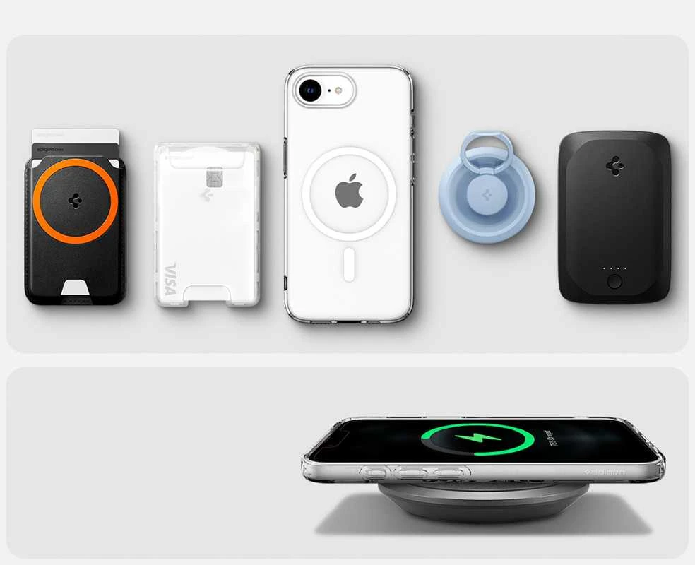 Dėklas Spigen „Crystal Flex MagSafe“, skaidriai baltas – „iPhone 16e“