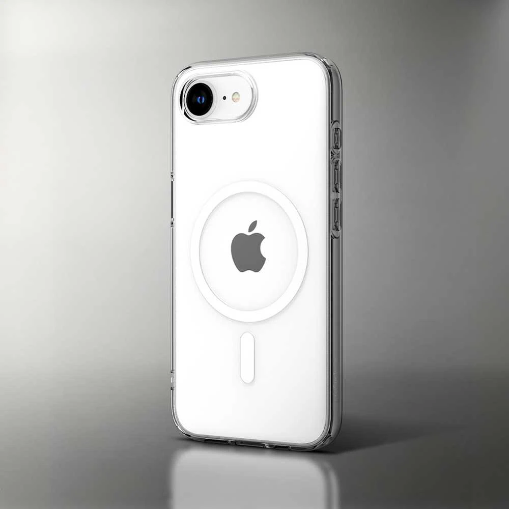 Dėklas Spigen „Crystal Flex MagSafe“, skaidriai baltas – „iPhone 16e“