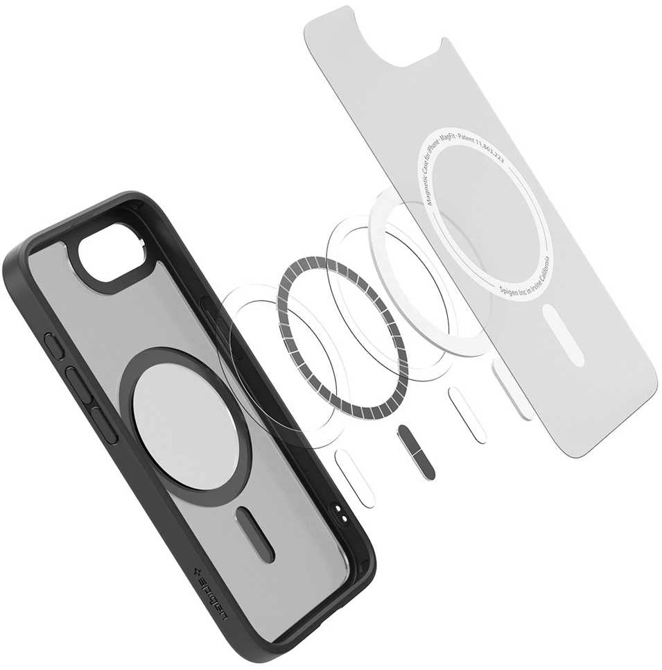 Dėklas Spigen „Crystal Hybrid MagSafe“, šerkšno juodumo – „iPhone 16e“