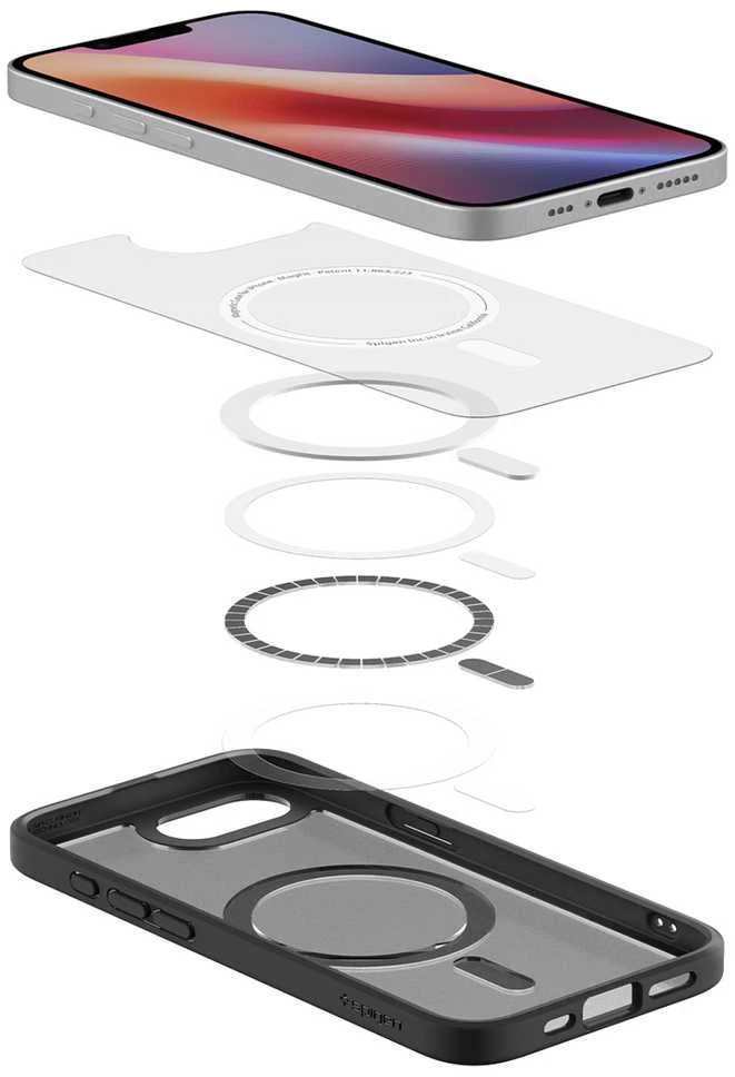 Dėklas Spigen „Crystal Hybrid MagSafe“, šerkšno juodumo – „iPhone 16e“