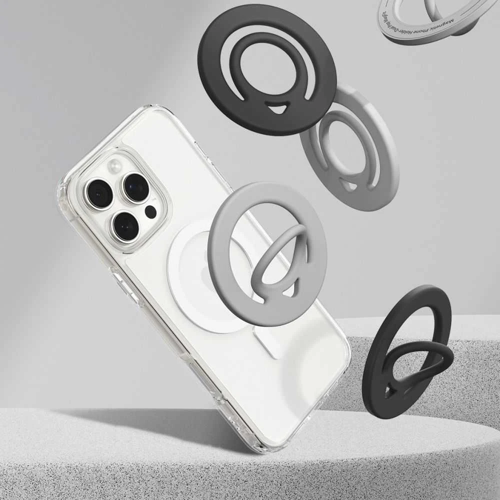 Juodas magsafe žiedas telefonui su laikikliu pirštui „Spigen Dual Pop MAG Magsafe”