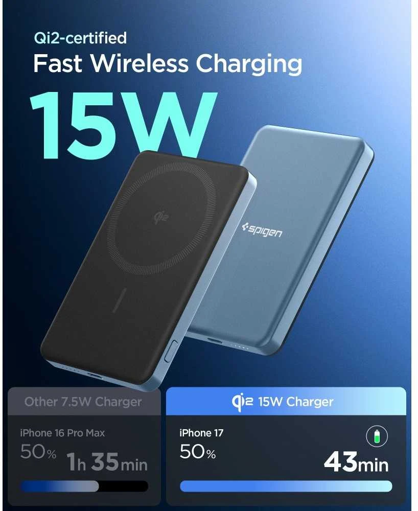 „Spigen Essential“ 5000mAh 22,5W „MagSafe“ nešiojamas įkroviklis, žalsvai mėlynas EA2205MQ