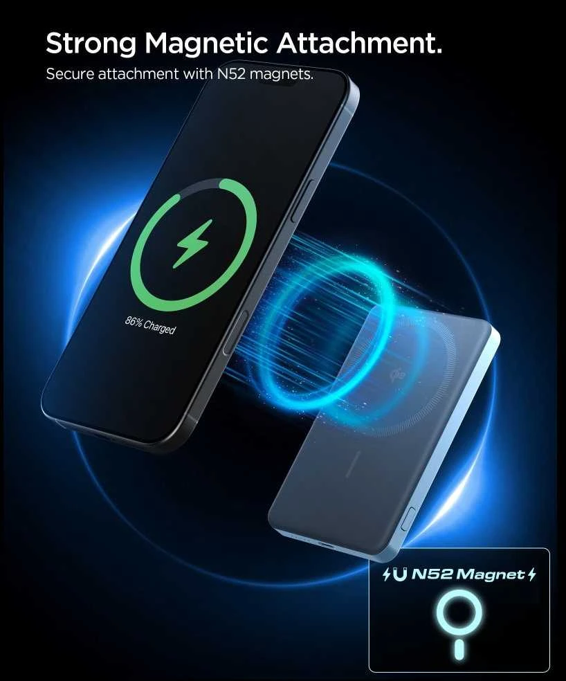 „Spigen Essential“ 5000mAh 22,5W „MagSafe“ nešiojamas įkroviklis, žalsvai mėlynas EA2205MQ