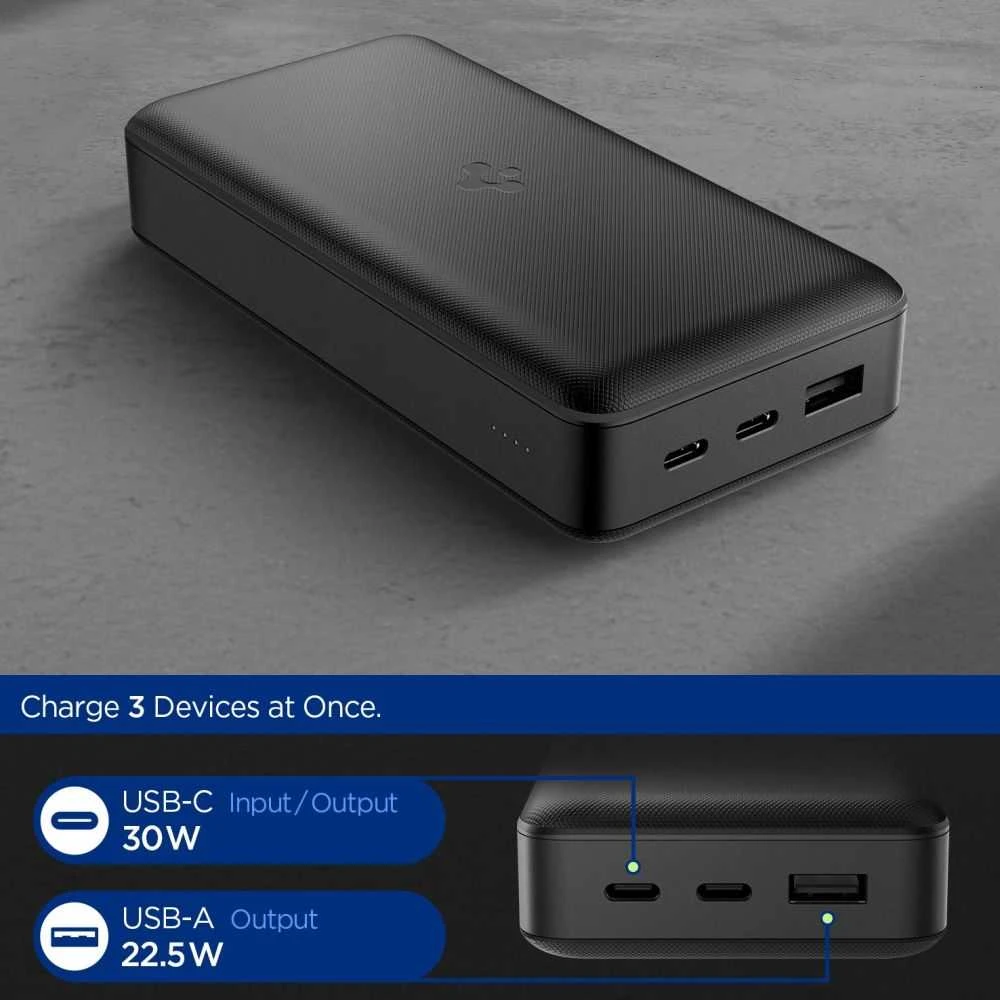 Spigen EA3020 20000mAh 30W Power Bank – juodos spalvos
