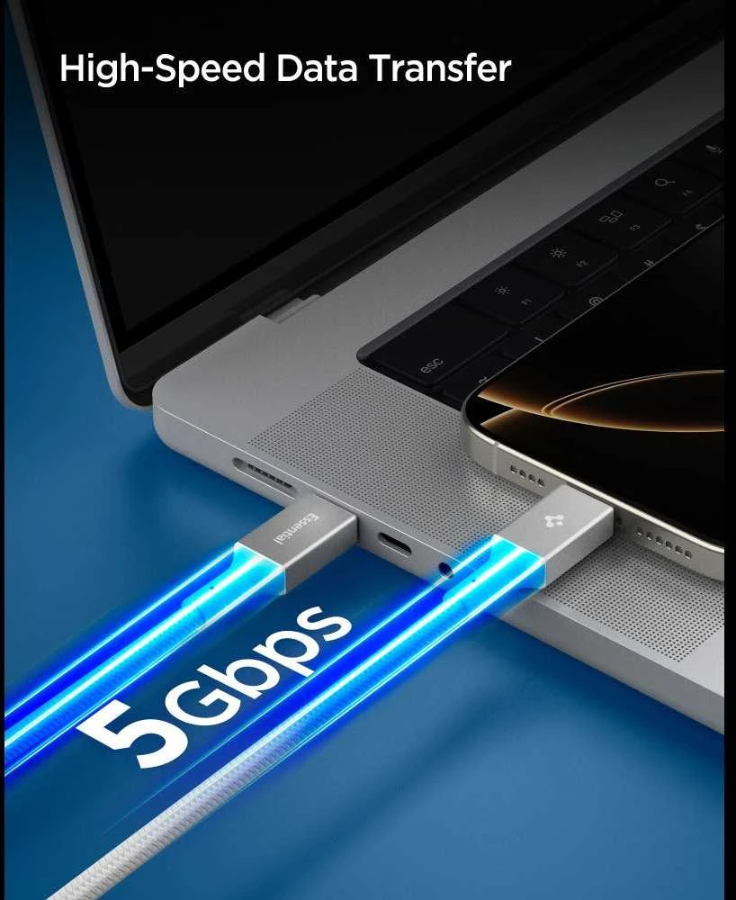 „Spigen Essential“ USB C į USB C 100 W laidas, baltas EB10010CC