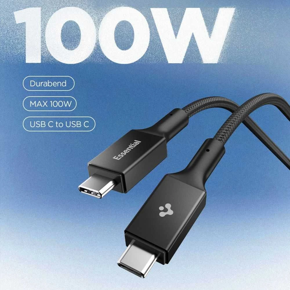 Spigen „Essential“ USB C–USB C 100 W laidas, juodas EB10010CC