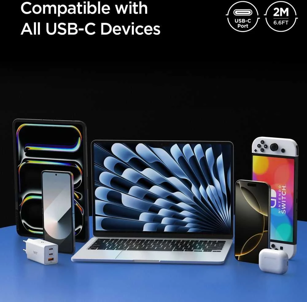 Spigen Essential USB C į USB C 100W laidas, juodas EB10020CC