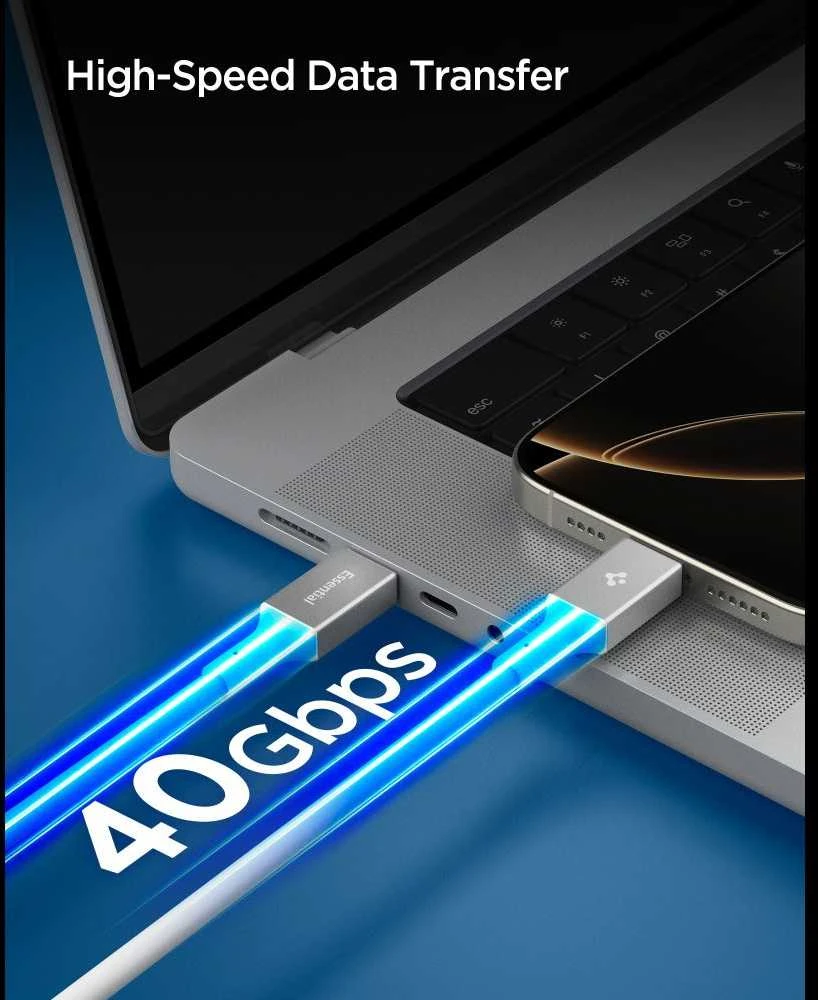 Spigen „Essential“ USB C–USB C 240 W laidas, baltas EB24012CC