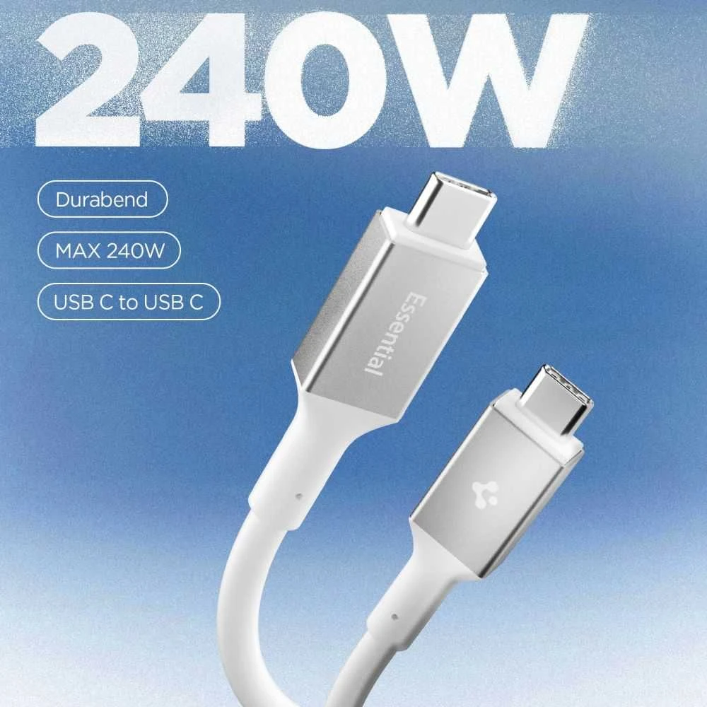 Spigen „Essential“ USB C–USB C 240 W laidas, baltas EB24012CC