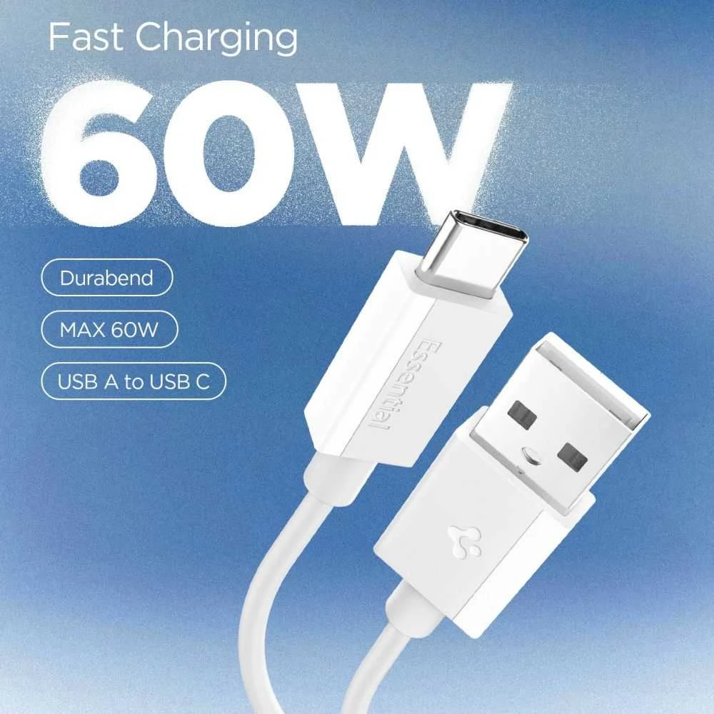 Spigen „Essential“ USB A–USB C 60 W laidas, baltas EB6010AC