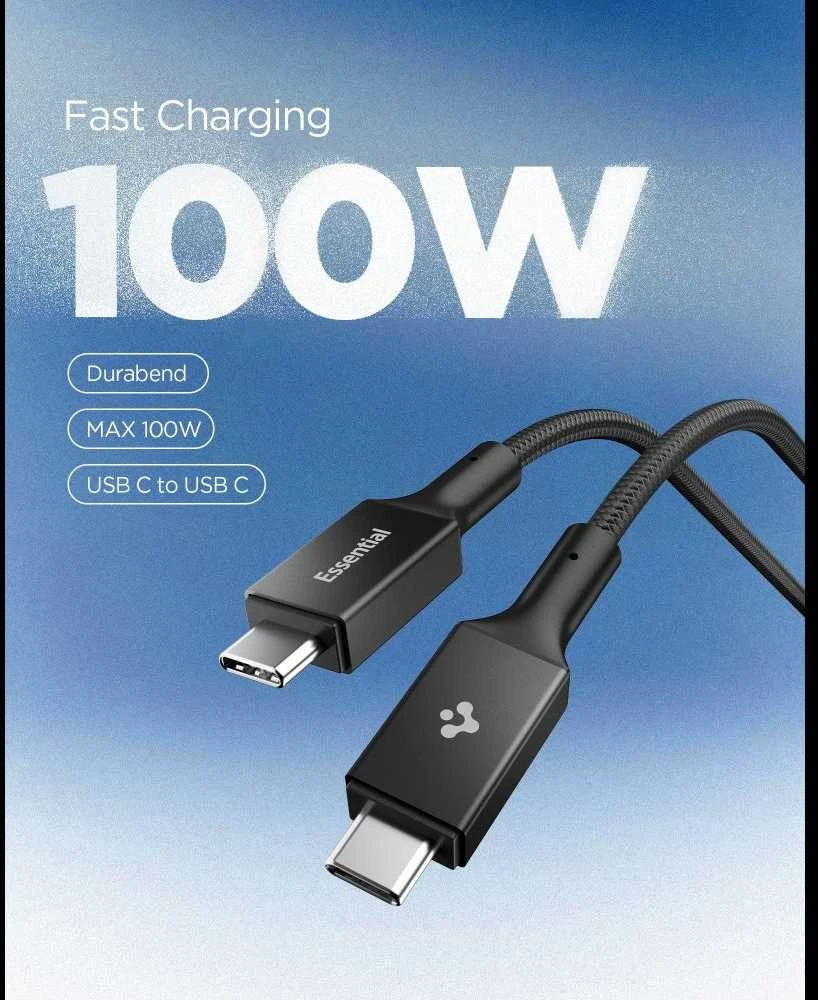 Spigen Essential USB C to USB C 100W Fabric Cable, juodas EB10015CC