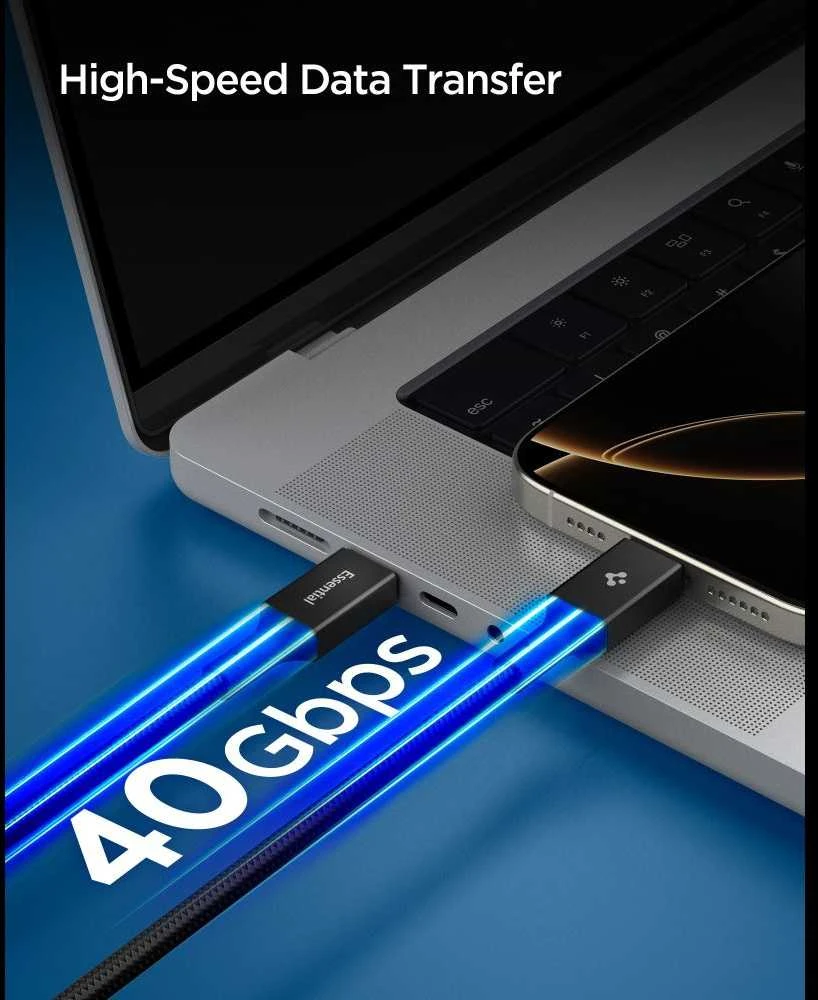 Spigen Essential USB C to USB C 240W Fabric Cable, juodas EB24015CC