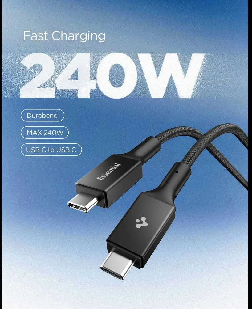 Spigen Essential USB C to USB C 240W Fabric Cable, juodas EB24015CC