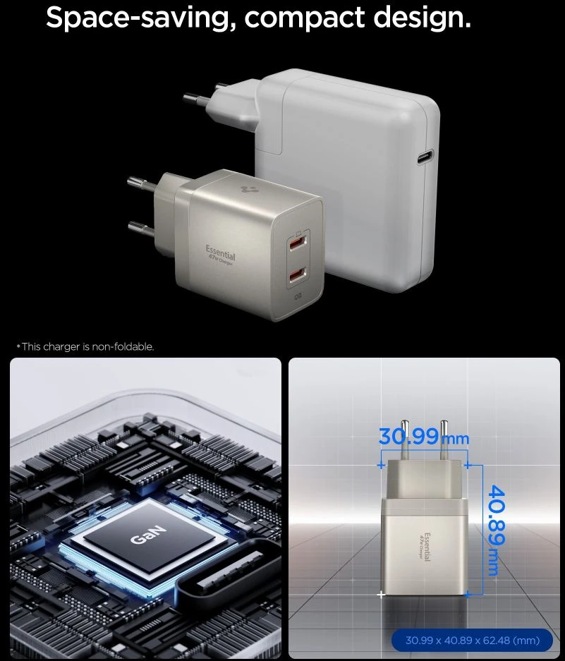 Spigen EE472EU-GAN ESSENTIAL 2 PRIEVADŲ TINKLO ĮKROVIKLIS 47W NATURAL TITANIUM