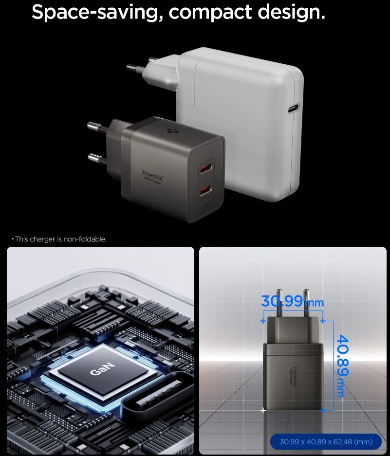 Spigen EE472EU-GAN ESSENTIAL 2 PRIEVADŲ TINKLO ĮKROVIKLIS 47W GUNMETAL