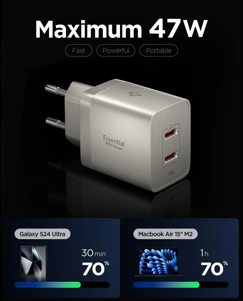 Spigen EE472EU-GAN ESSENTIAL 2 PRIEVADŲ TINKLO ĮKROVIKLIS 47W NATURAL TITANIUM