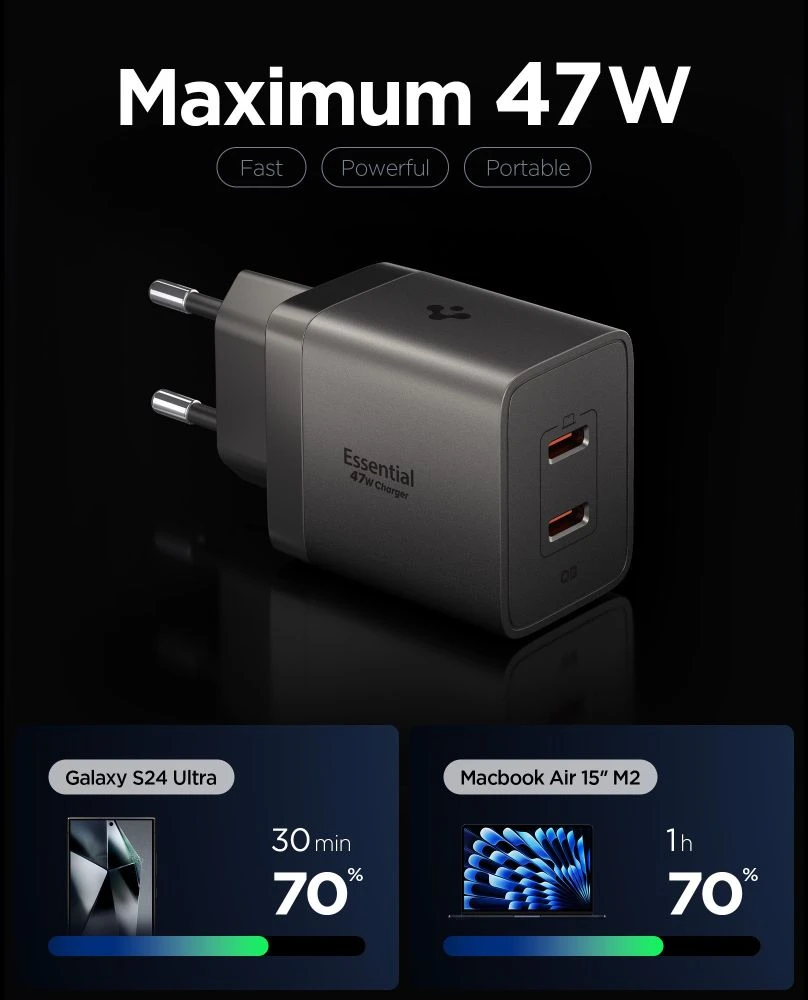 Spigen EE472EU-GAN ESSENTIAL 2 PRIEVADŲ TINKLO ĮKROVIKLIS 47W GUNMETAL