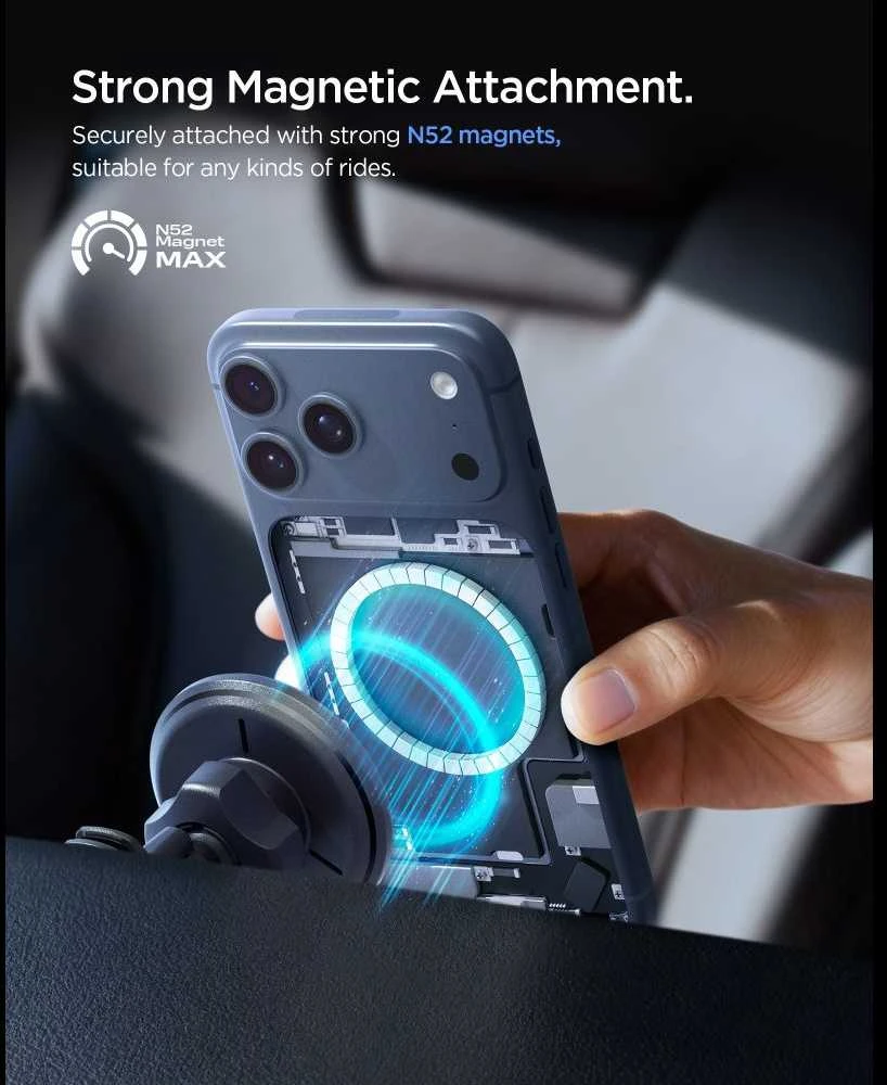 Automobilinis laikiklis Spigen Essential MagSafe Wireless Car Charger EV15MAQ, juodas - Air vent